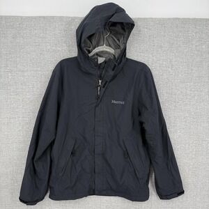 Marmot Jacket Mens Small Black Hooded Windbreaker Rain Shell Hiking Outdoor